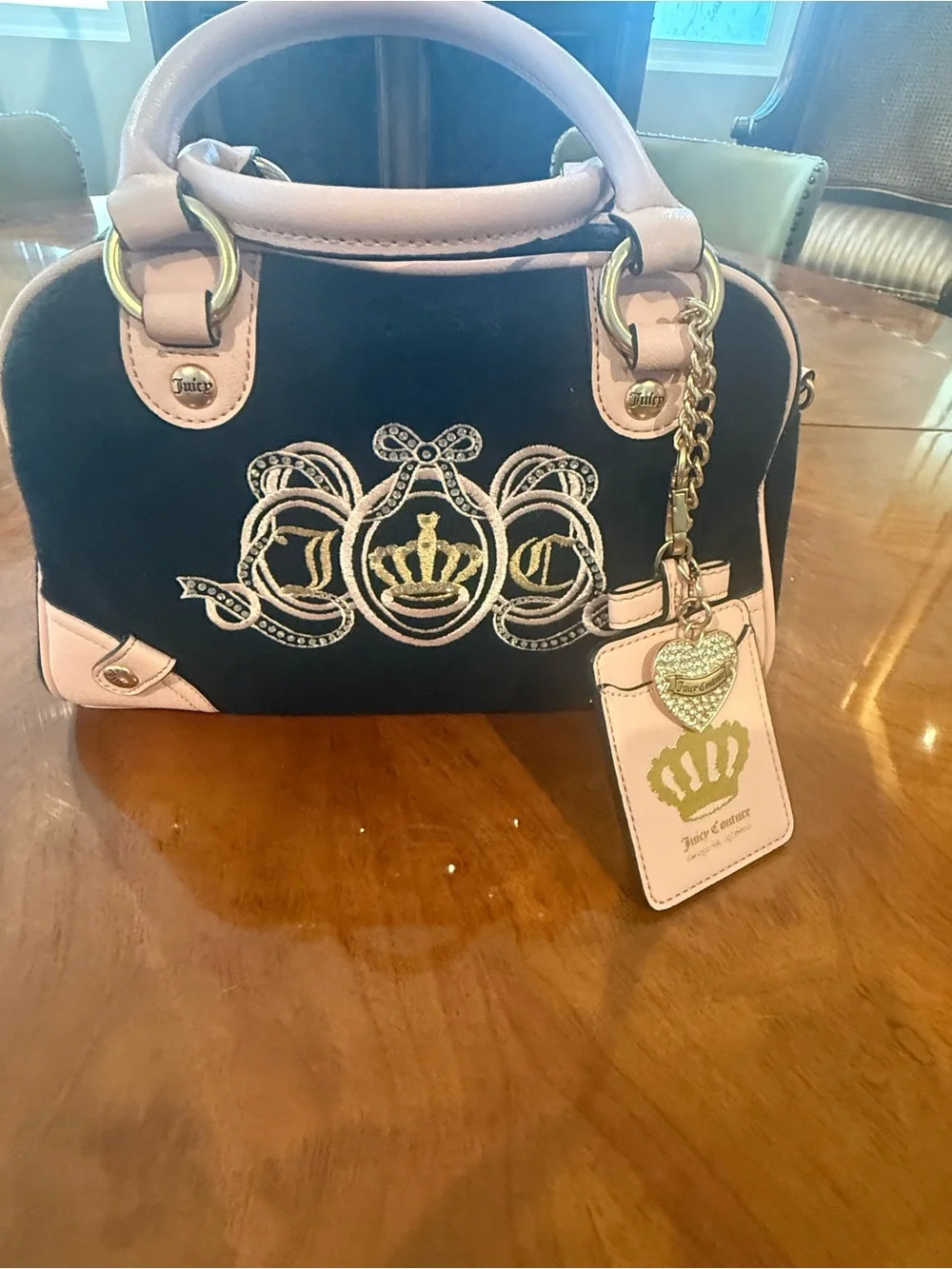 Juicy Couture Lovers Club Y2K Black & Pink Bowler Bag + Charms